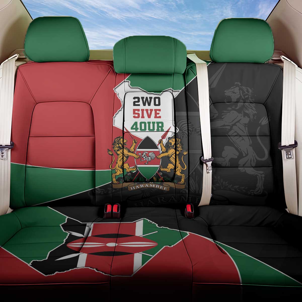 Kenya 254 Back Car Seat Cover Kenyan Flag Map Double Lion Shield - Wonder Print Shop
