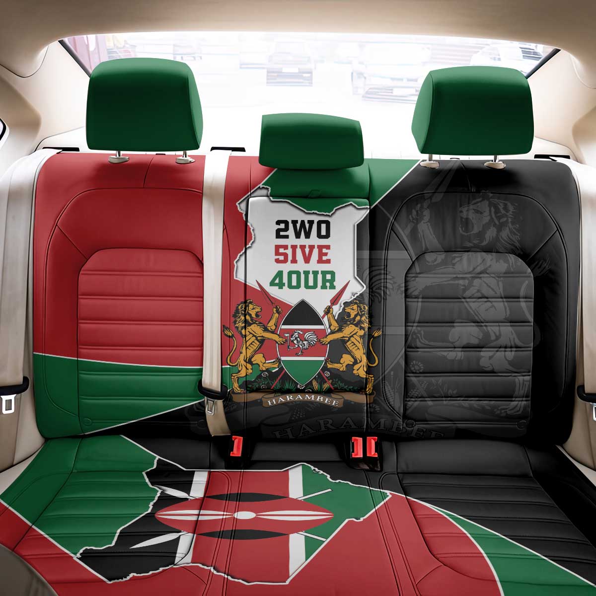 Kenya 254 Back Car Seat Cover Kenyan Flag Map Double Lion Shield - Wonder Print Shop
