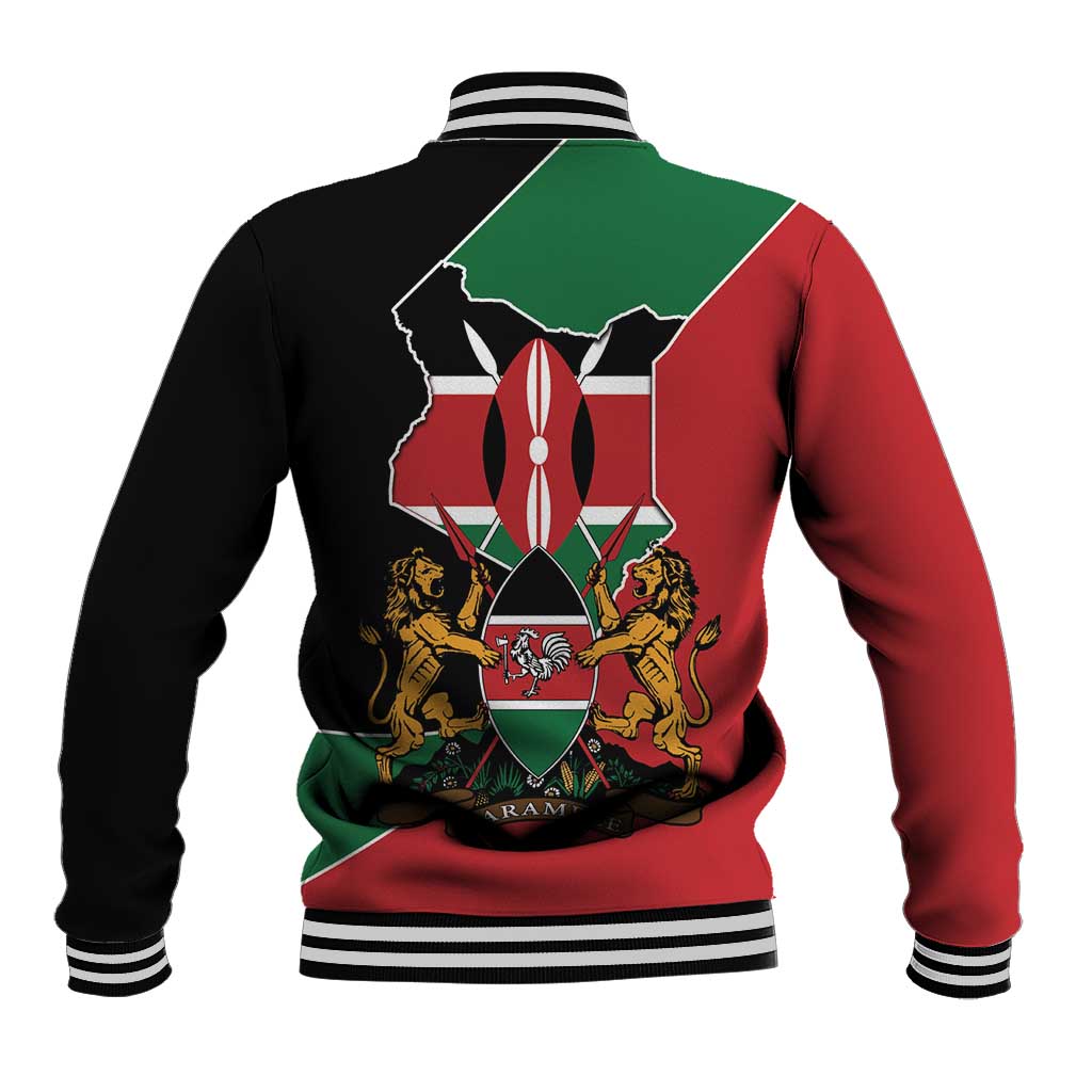 Kenya 254 Baseball Jacket Kenyan Flag Map Double Lion Shield - Wonder Print Shop