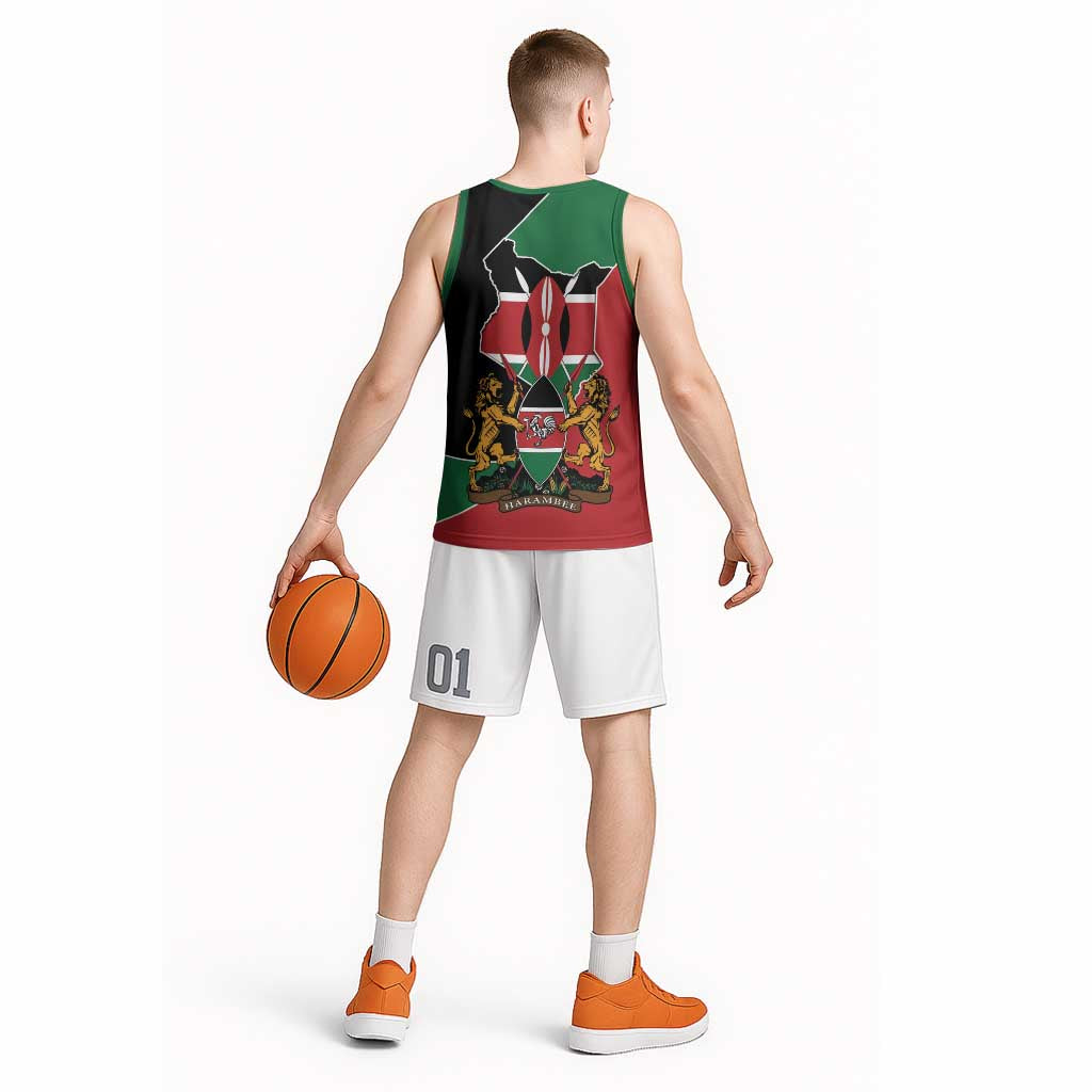 Kenya 254 Basketball Jersey Kenyan Flag Map Double Lion Shield - Wonder Print Shop