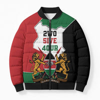 Kenya 254 Bomber Puffer Jacket Kenyan Flag Map Double Lion Shield - Wonder Print Shop