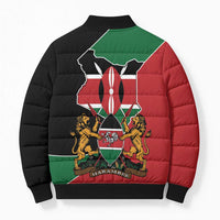 Kenya 254 Bomber Puffer Jacket Kenyan Flag Map Double Lion Shield - Wonder Print Shop