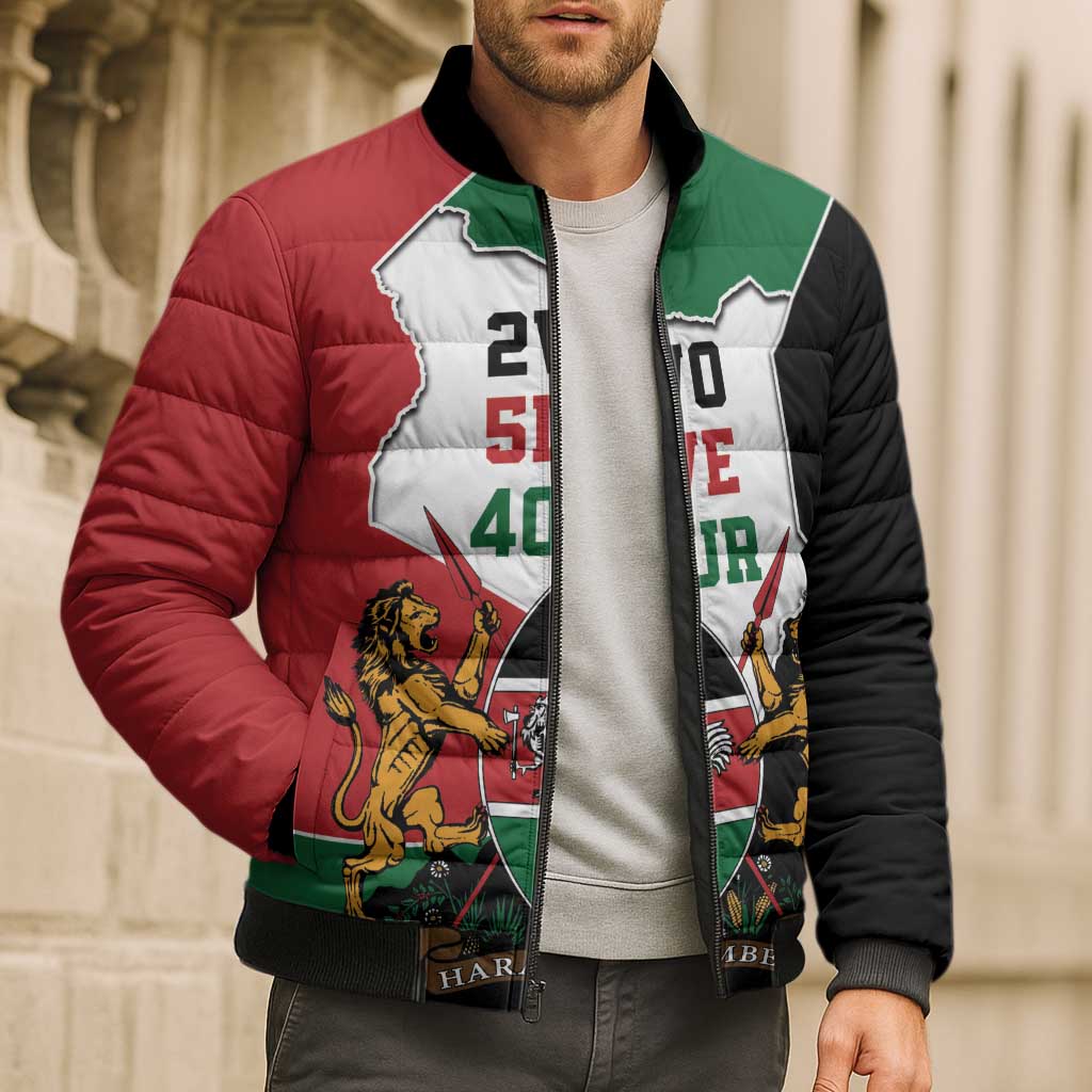 Kenya 254 Bomber Puffer Jacket Kenyan Flag Map Double Lion Shield - Wonder Print Shop