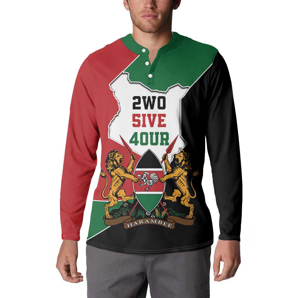 Kenya 254 Button Sweatshirt Kenyan Flag Map Double Lion Shield - Wonder Print Shop