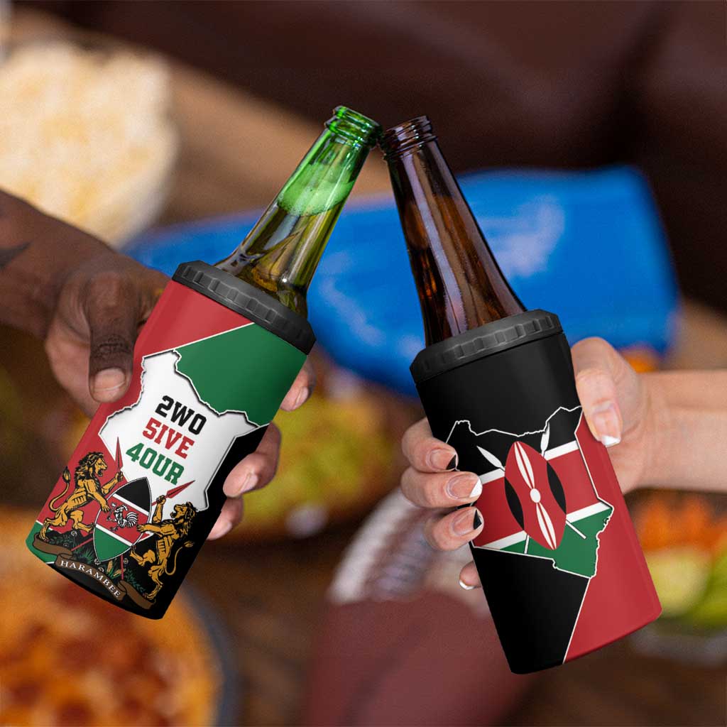 Kenya 254 4 in 1 Can Cooler Tumbler Kenyan Flag Map Double Lion Shield - Wonder Print Shop