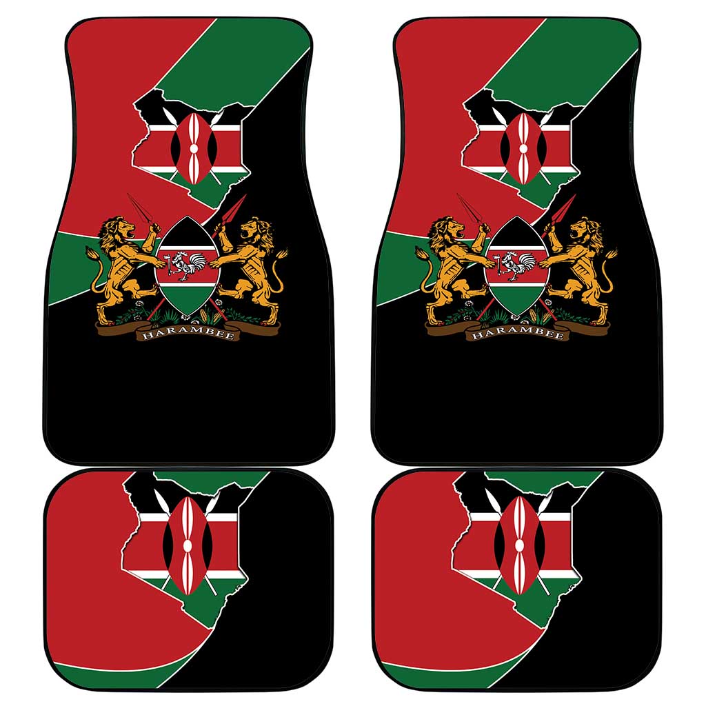 Kenya 254 Car Mats Kenyan Flag Map Double Lion Shield - Wonder Print Shop