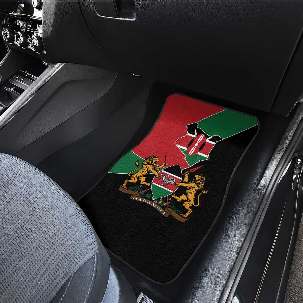 Kenya 254 Car Mats Kenyan Flag Map Double Lion Shield - Wonder Print Shop