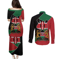 Kenya 254 Couples Matching Puletasi and Long Sleeve Button Shirt Kenyan Flag Map Double Lion Shield - Wonder Print Shop