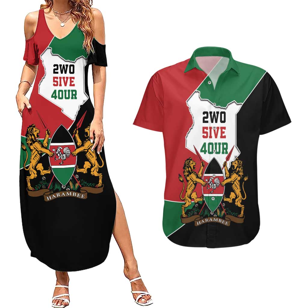 Kenya 254 Couples Matching Summer Maxi Dress and Hawaiian Shirt Kenyan Flag Map Double Lion Shield - Wonder Print Shop