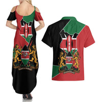 Kenya 254 Couples Matching Summer Maxi Dress and Hawaiian Shirt Kenyan Flag Map Double Lion Shield - Wonder Print Shop