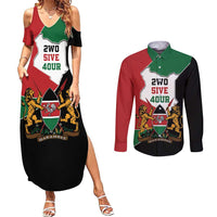 Kenya 254 Couples Matching Summer Maxi Dress and Long Sleeve Button Shirt Kenyan Flag Map Double Lion Shield - Wonder Print Shop