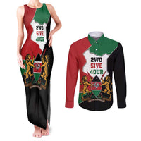 Kenya 254 Couples Matching Tank Maxi Dress and Long Sleeve Button Shirt Kenyan Flag Map Double Lion Shield - Wonder Print Shop