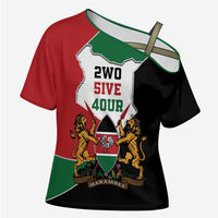 Kenya 254 Cross Shoulder Shirt Kenyan Flag Map Double Lion Shield - Wonder Print Shop