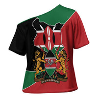 Kenya 254 Cross Shoulder Shirt Kenyan Flag Map Double Lion Shield - Wonder Print Shop