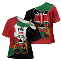 Kenya 254 Cross Shoulder Shirt Kenyan Flag Map Double Lion Shield - Wonder Print Shop