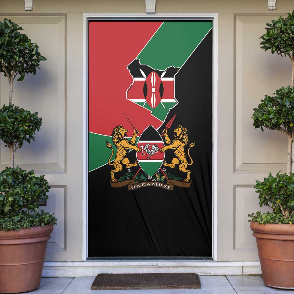Kenya 254 Door Cover Kenyan Flag Map Double Lion Shield - Wonder Print Shop