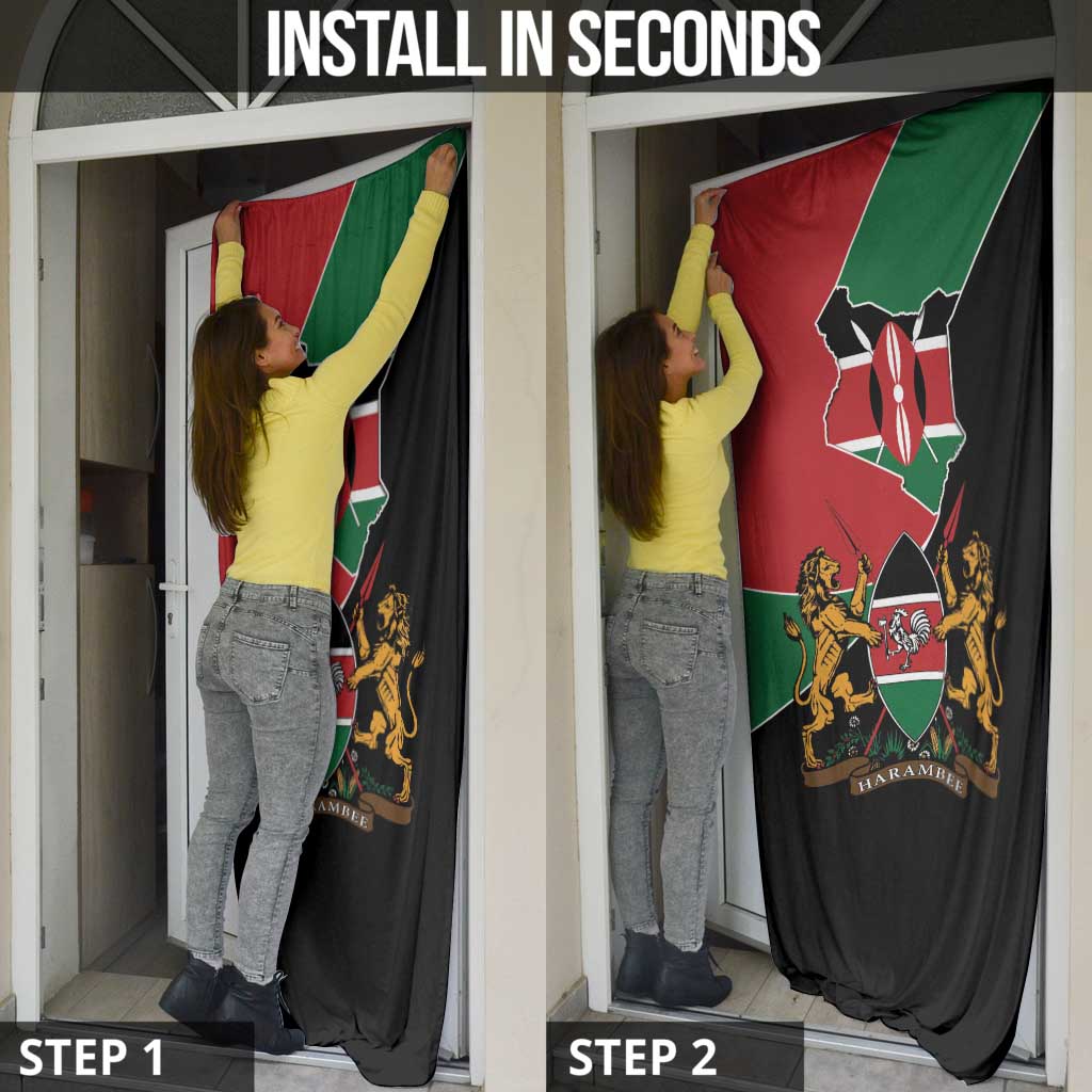 Kenya 254 Door Cover Kenyan Flag Map Double Lion Shield - Wonder Print Shop