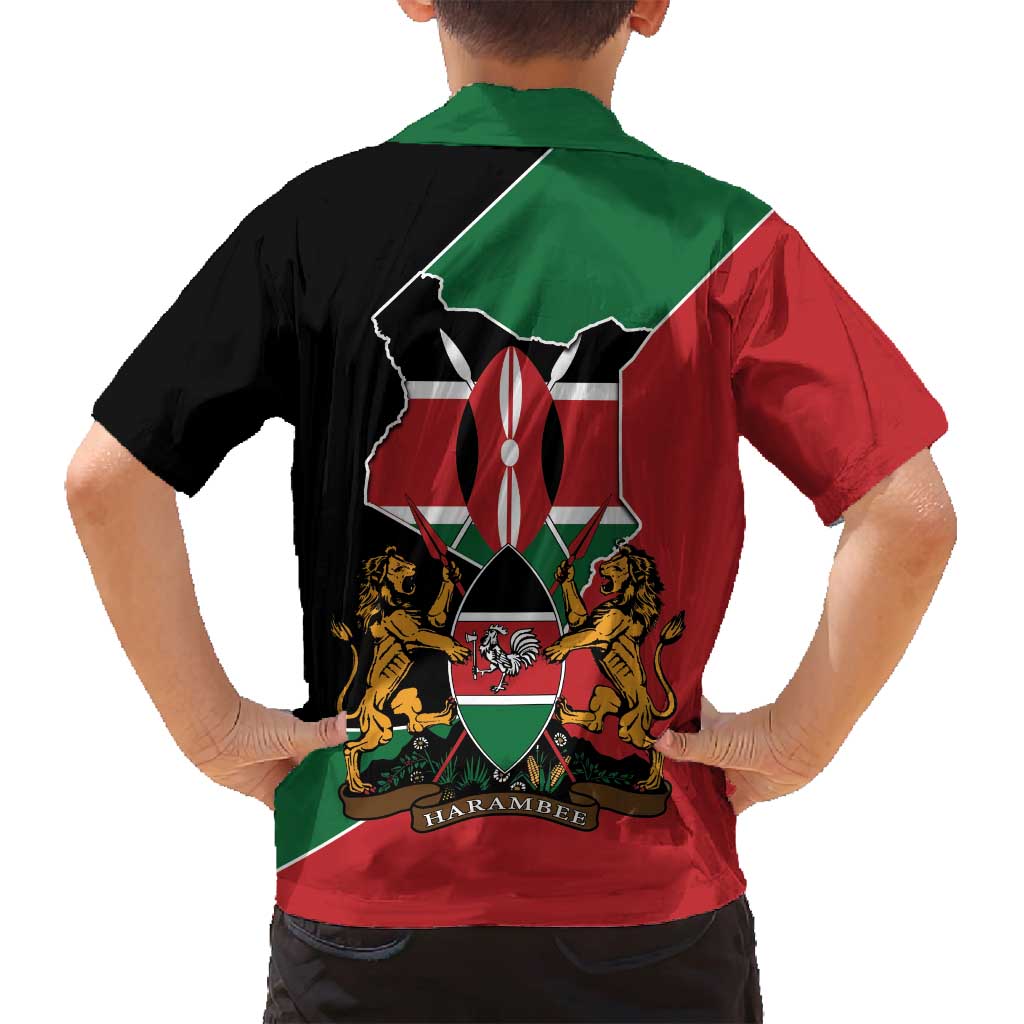 Kenya 254 Family Matching Long Sleeve Bodycon Dress and Hawaiian Shirt Kenyan Flag Map Double Lion Shield - Wonder Print Shop