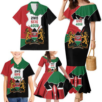 Kenya 254 Family Matching Mermaid Dress and Hawaiian Shirt Kenyan Flag Map Double Lion Shield - Wonder Print Shop