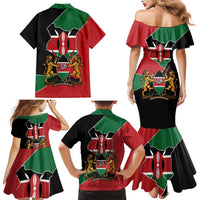Kenya 254 Family Matching Mermaid Dress and Hawaiian Shirt Kenyan Flag Map Double Lion Shield - Wonder Print Shop