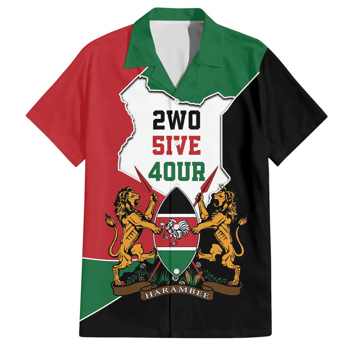 Kenya 254 Family Matching Off The Shoulder Long Sleeve Dress and Hawaiian Shirt Kenyan Flag Map Double Lion Shield - Wonder Print Shop