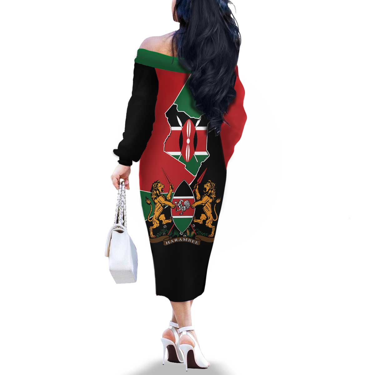 Kenya 254 Family Matching Off The Shoulder Long Sleeve Dress and Hawaiian Shirt Kenyan Flag Map Double Lion Shield - Wonder Print Shop