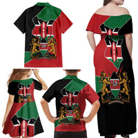 Kenya 254 Family Matching Off Shoulder Maxi Dress and Hawaiian Shirt Kenyan Flag Map Double Lion Shield - Wonder Print Shop