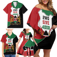 Kenya 254 Family Matching Off Shoulder Short Dress and Hawaiian Shirt Kenyan Flag Map Double Lion Shield - Wonder Print Shop