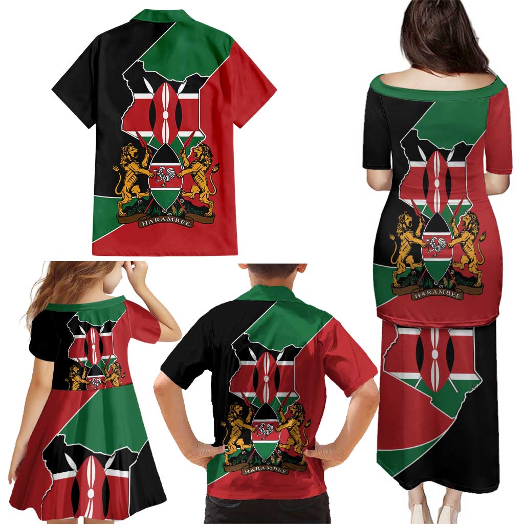 Kenya 254 Family Matching Puletasi and Hawaiian Shirt Kenyan Flag Map Double Lion Shield - Wonder Print Shop