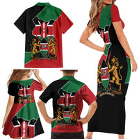 Kenya 254 Family Matching Short Sleeve Bodycon Dress and Hawaiian Shirt Kenyan Flag Map Double Lion Shield - Wonder Print Shop