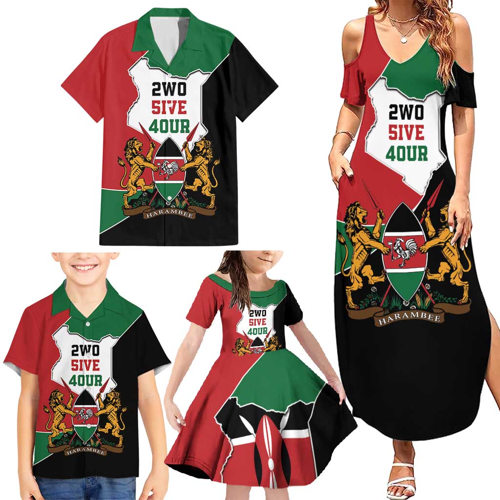 Kenya 254 Family Matching Summer Maxi Dress and Hawaiian Shirt Kenyan Flag Map Double Lion Shield - Wonder Print Shop