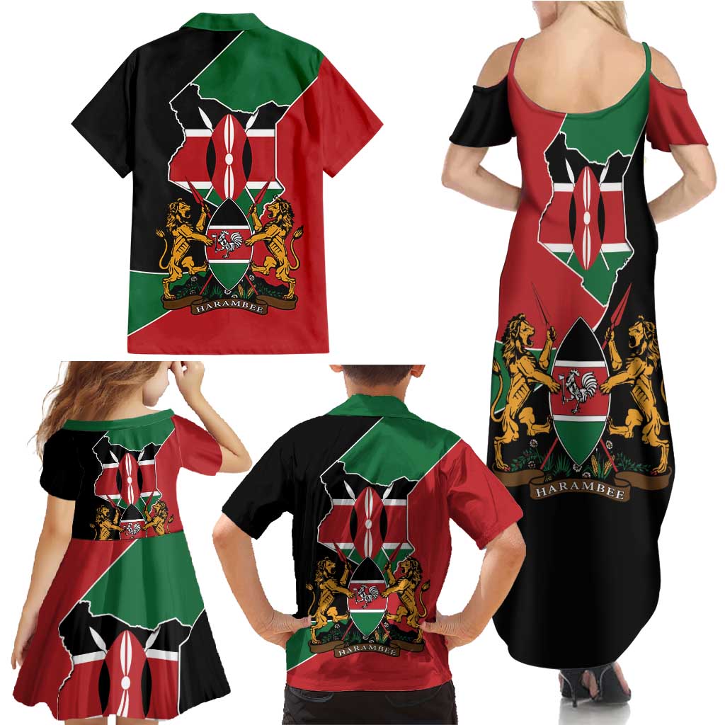 Kenya 254 Family Matching Summer Maxi Dress and Hawaiian Shirt Kenyan Flag Map Double Lion Shield - Wonder Print Shop