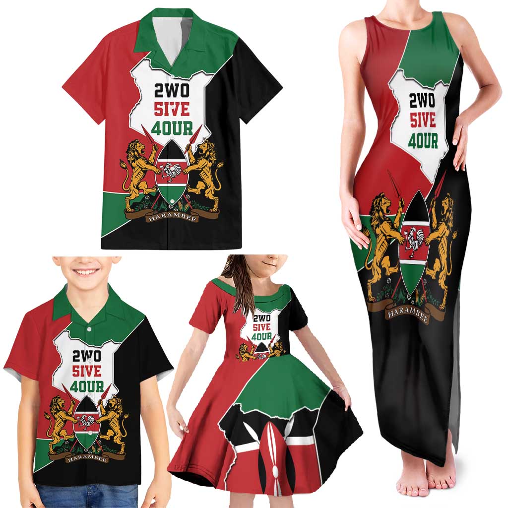 Kenya 254 Family Matching Tank Maxi Dress and Hawaiian Shirt Kenyan Flag Map Double Lion Shield - Wonder Print Shop