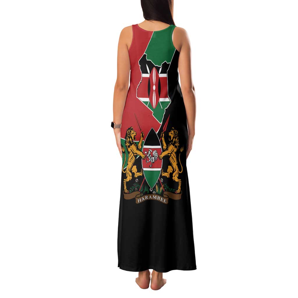 Kenya 254 Family Matching Tank Maxi Dress and Hawaiian Shirt Kenyan Flag Map Double Lion Shield - Wonder Print Shop