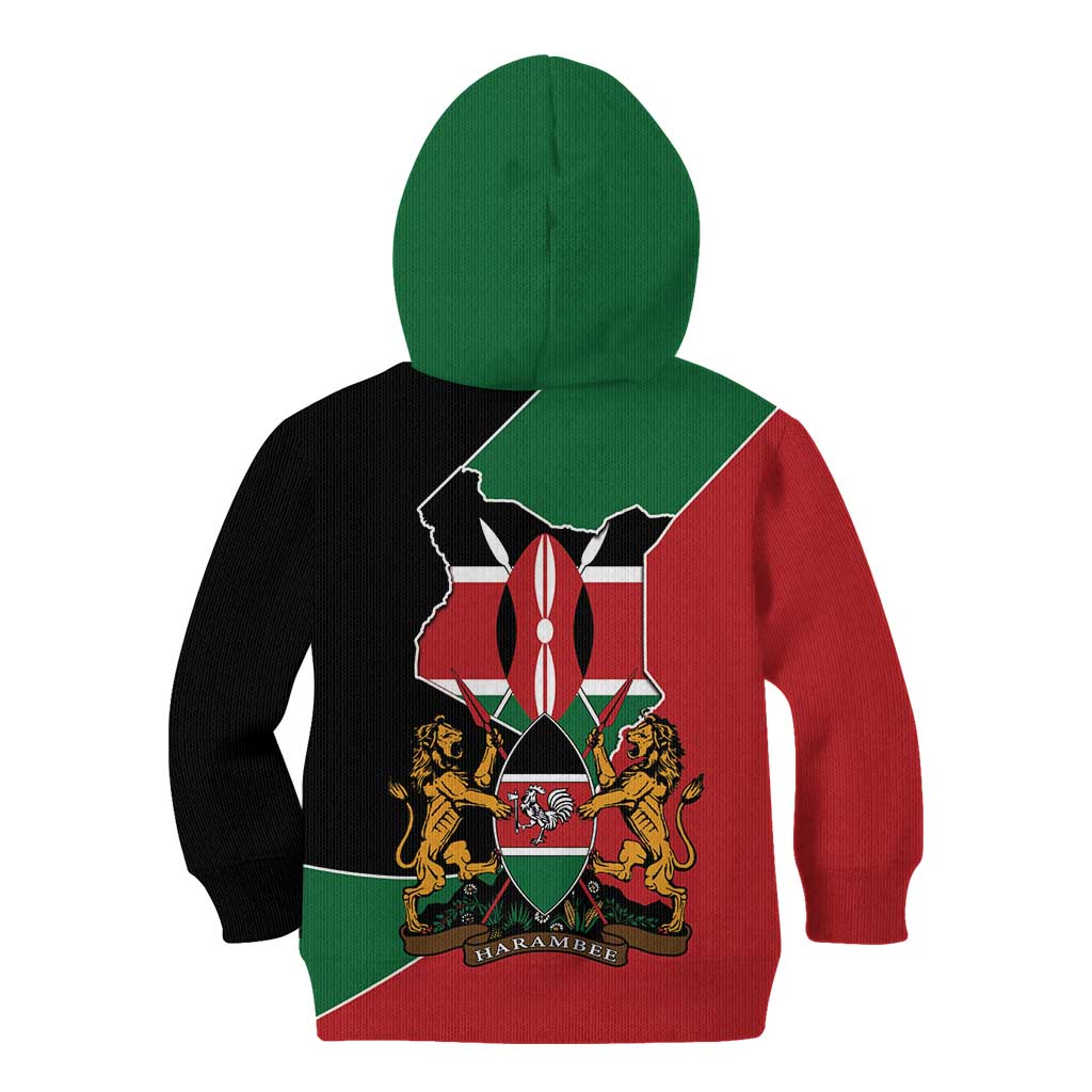 Kenya 254 Kid Hoodie Kenyan Flag Map Double Lion Shield - Wonder Print Shop