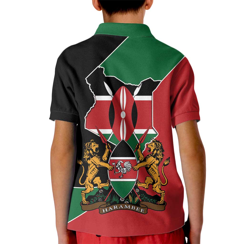 Kenya 254 Kid Polo Shirt Kenyan Flag Map Double Lion Shield - Wonder Print Shop