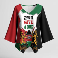 Kenya 254 Kimono Sleeve Blouse Kenyan Flag Map Double Lion Shield - Wonder Print Shop