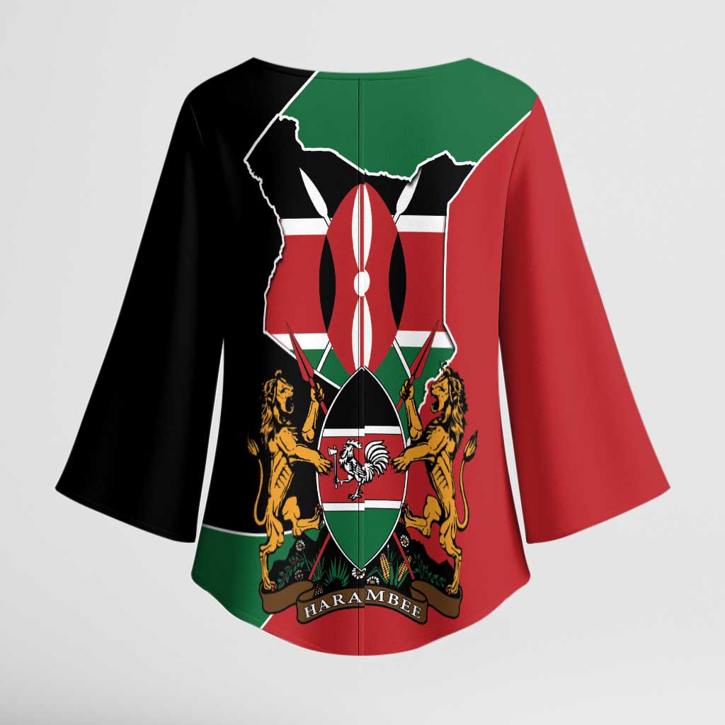 Kenya 254 Kimono Sleeve Blouse Kenyan Flag Map Double Lion Shield - Wonder Print Shop