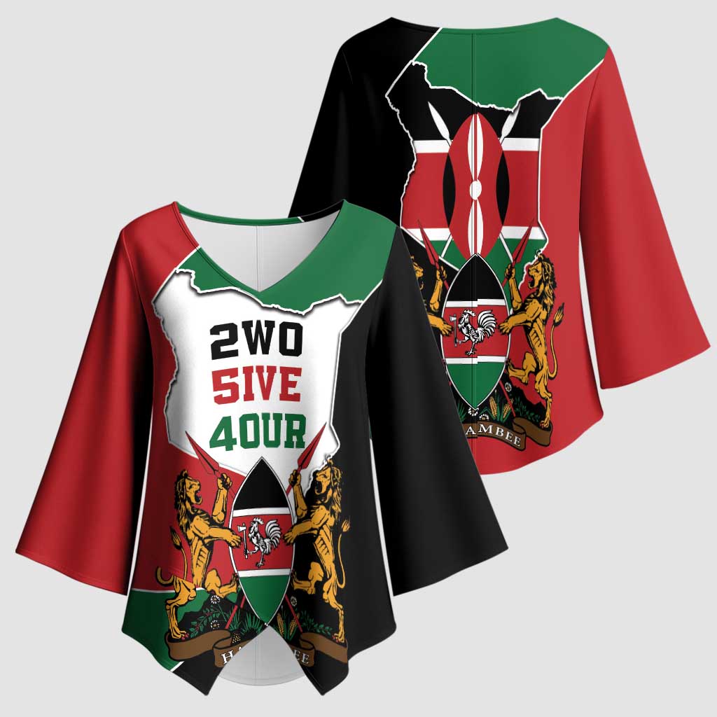 Kenya 254 Kimono Sleeve Blouse Kenyan Flag Map Double Lion Shield - Wonder Print Shop