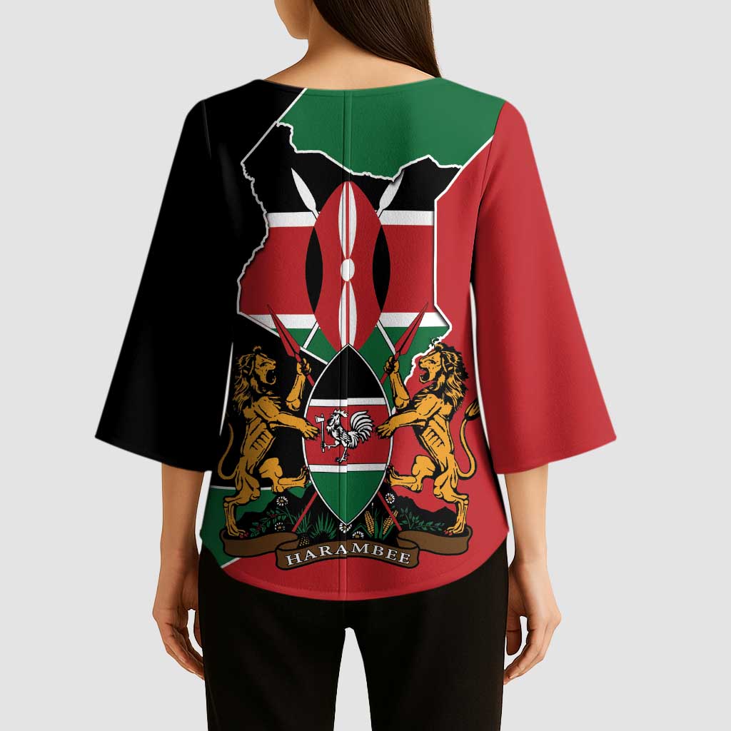 Kenya 254 Kimono Sleeve Blouse Kenyan Flag Map Double Lion Shield - Wonder Print Shop