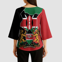 Kenya 254 Kimono Sleeve Blouse Kenyan Flag Map Double Lion Shield - Wonder Print Shop