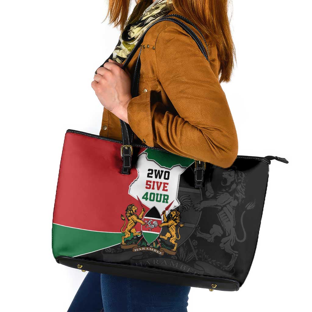 Kenya 254 Leather Tote Bag Kenyan Flag Map Double Lion Shield - Wonder Print Shop