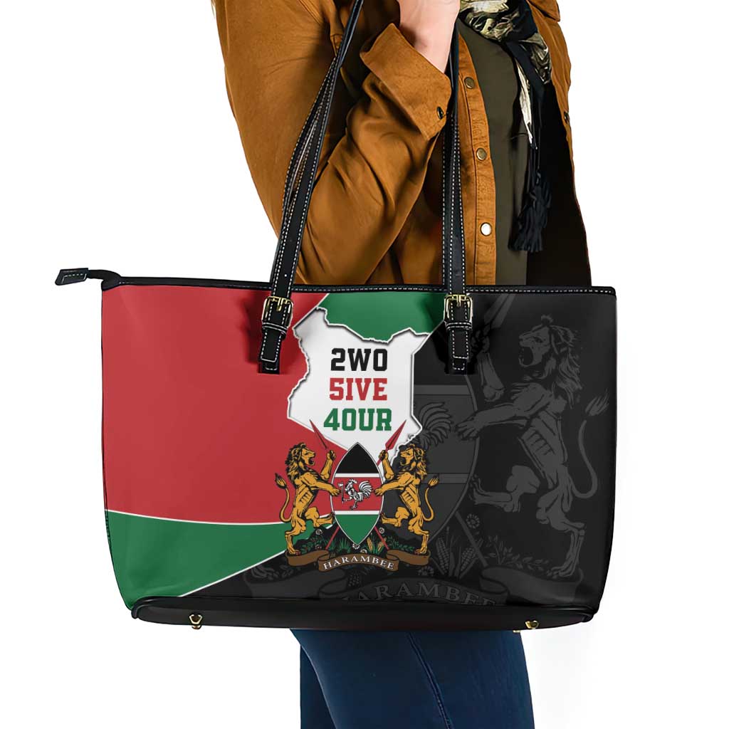 Kenya 254 Leather Tote Bag Kenyan Flag Map Double Lion Shield - Wonder Print Shop