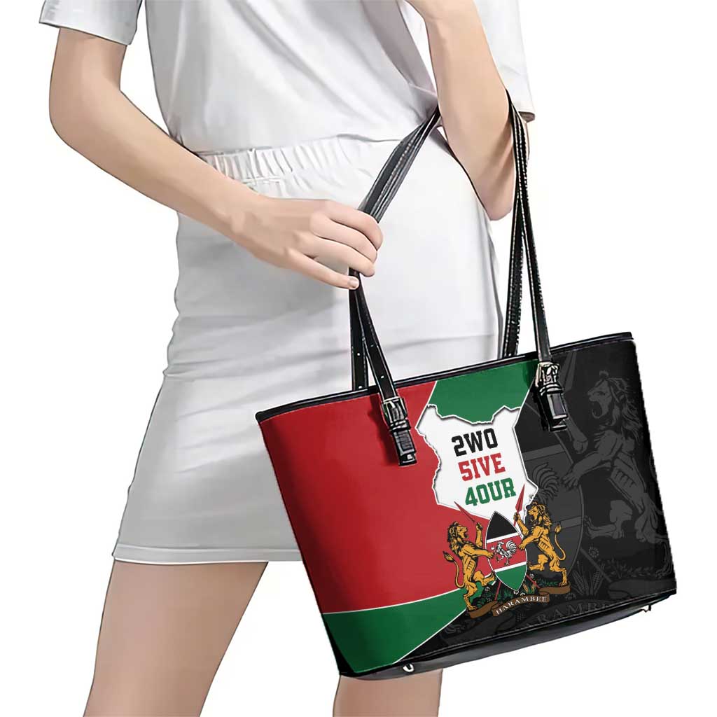 Kenya 254 Leather Tote Bag Kenyan Flag Map Double Lion Shield - Wonder Print Shop