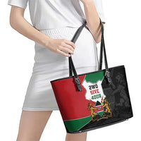 Kenya 254 Leather Tote Bag Kenyan Flag Map Double Lion Shield - Wonder Print Shop