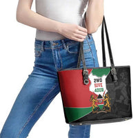 Kenya 254 Leather Tote Bag Kenyan Flag Map Double Lion Shield - Wonder Print Shop