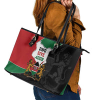 Kenya 254 Leather Tote Bag Kenyan Flag Map Double Lion Shield - Wonder Print Shop