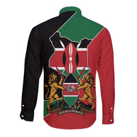 Kenya 254 Long Sleeve Button Shirt Kenyan Flag Map Double Lion Shield - Wonder Print Shop