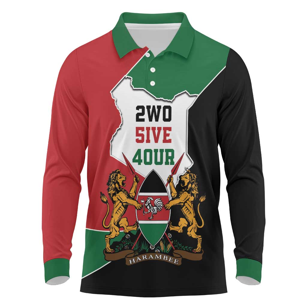 Kenya 254 Long Sleeve Polo Shirt Kenyan Flag Map Double Lion Shield - Wonder Print Shop