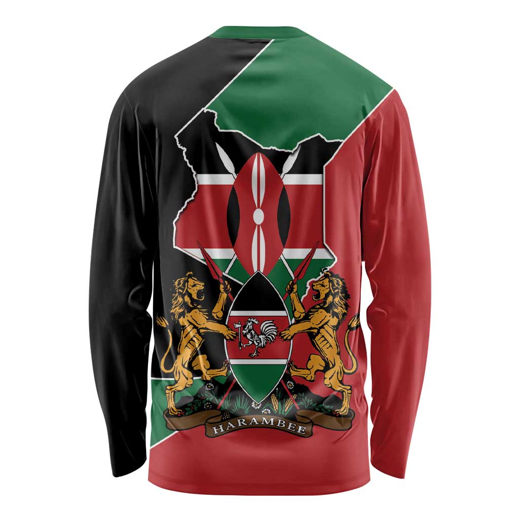 Kenya 254 Long Sleeve Shirt Kenyan Flag Map Double Lion Shield - Wonder Print Shop